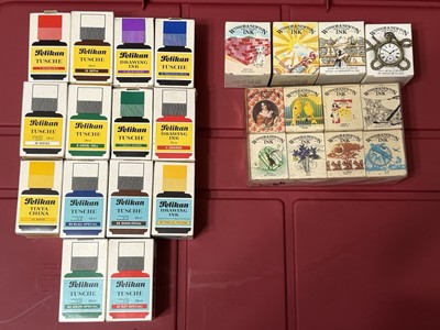Vintage Pelikan And Windsor & Newton Drawing Ink  Bottles Lot Of 26- Untested