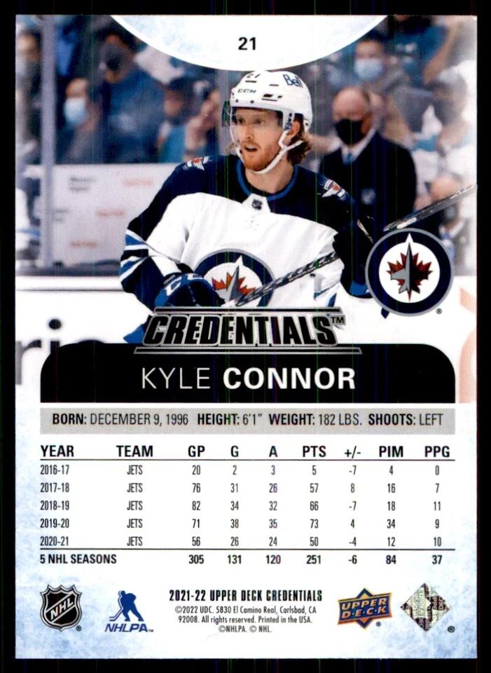 2021-22 Upper Deck Credentials Kyle Connor #21 - Image 2 of 2