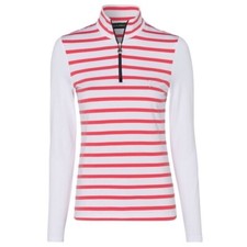 GOLFINO Half Zip 1/2 Pullover Long Sleeve Shirt White Pink Stripe Women's L