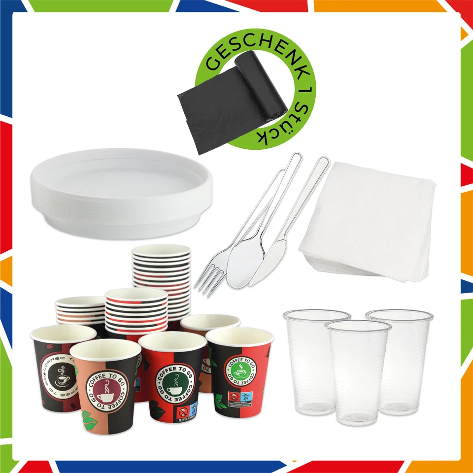 DayBays 801 Teilig Einweg Picknick Party Geschirrset Plastik Besteck Set Teller - Bild 2 von 4