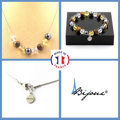 Jewelry Set Bracelet Necklace Tiger Eye + Citrine + Quartz Size P