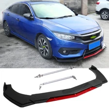 Carbon Style Front Bumper Lip Splitter + Strut Rods For Honda Civic SI 2006-2021