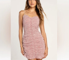 LULUS Walk The Walk Dusty Rose Floral Bodycon Ruched Mini Dress Lined Size XS