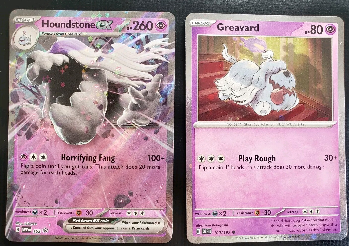 Pokémon TCG - Houndstone Ex SVP 162 Black Star  & Greavard 100/197 Promo - NM