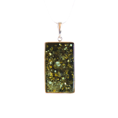 Baltic Amber Green Rectangular Pendant Necklace in 925 Sterling Silver| Handmade