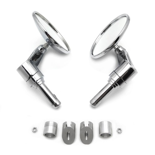 Chrome 7/8" 1" 22mm 25mm Round Bar End Mirror Diamond cut-down Café For Harley - Foto 9 di 12