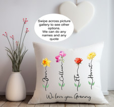 Personalised  birthday gift for Grandma, Mum, Nan,  Birth flowers cushion.