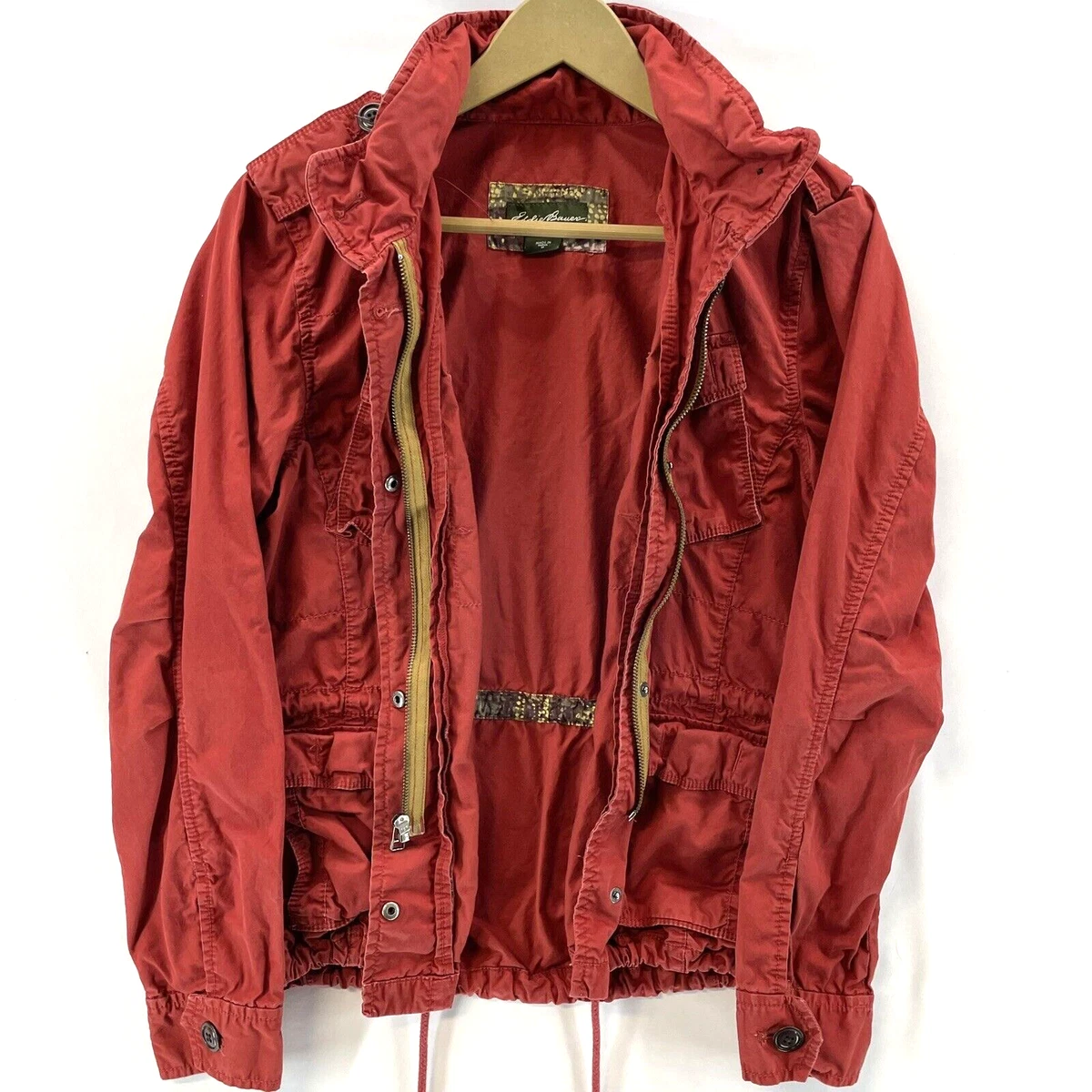 Eddie Bauer Women s Light Jacket Cinch Waist Packable Hood Outdoor