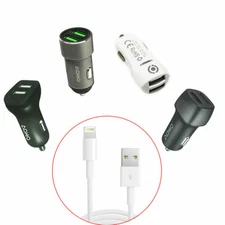 Cellong USB-A CAR Charger 5V 2.4 Adapter DUAL Port Charger + Cable Optional