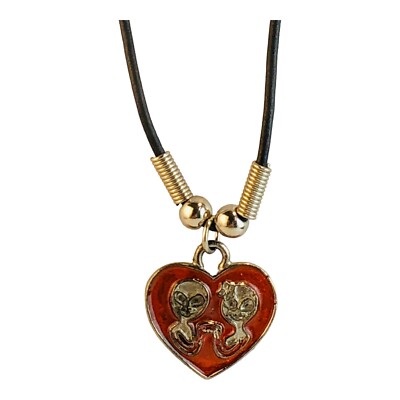 Alien Red Heart Necklace on 17'' Black Cord