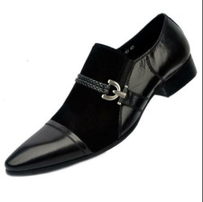 Men Formal Leather Cuban Heels Pointed Toe Buckle Business Dress FormalShoes New