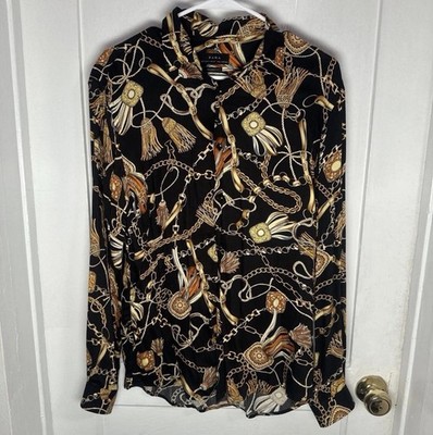 Zara Man Black Chain Print Button-Up Shirt Long Sleeve Collared Man NEW