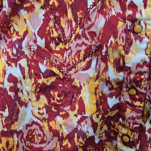 Y2K Cruel Girl Damen Top XL Western Perlen Druckknopf Blumen Retro Rodeo Knopfleiste rot - Bild 2 von 16