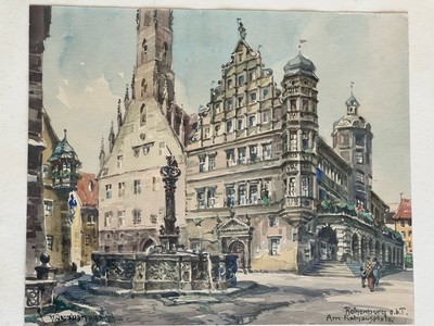 Aquarell von Betty Jacobshagen Rothenburg o.d.T. Rathausplatz