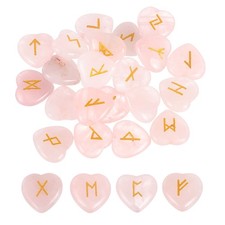 25Pcs Rose Quartz Rune Stones Set with Engraved Elder Futhark Alphabet