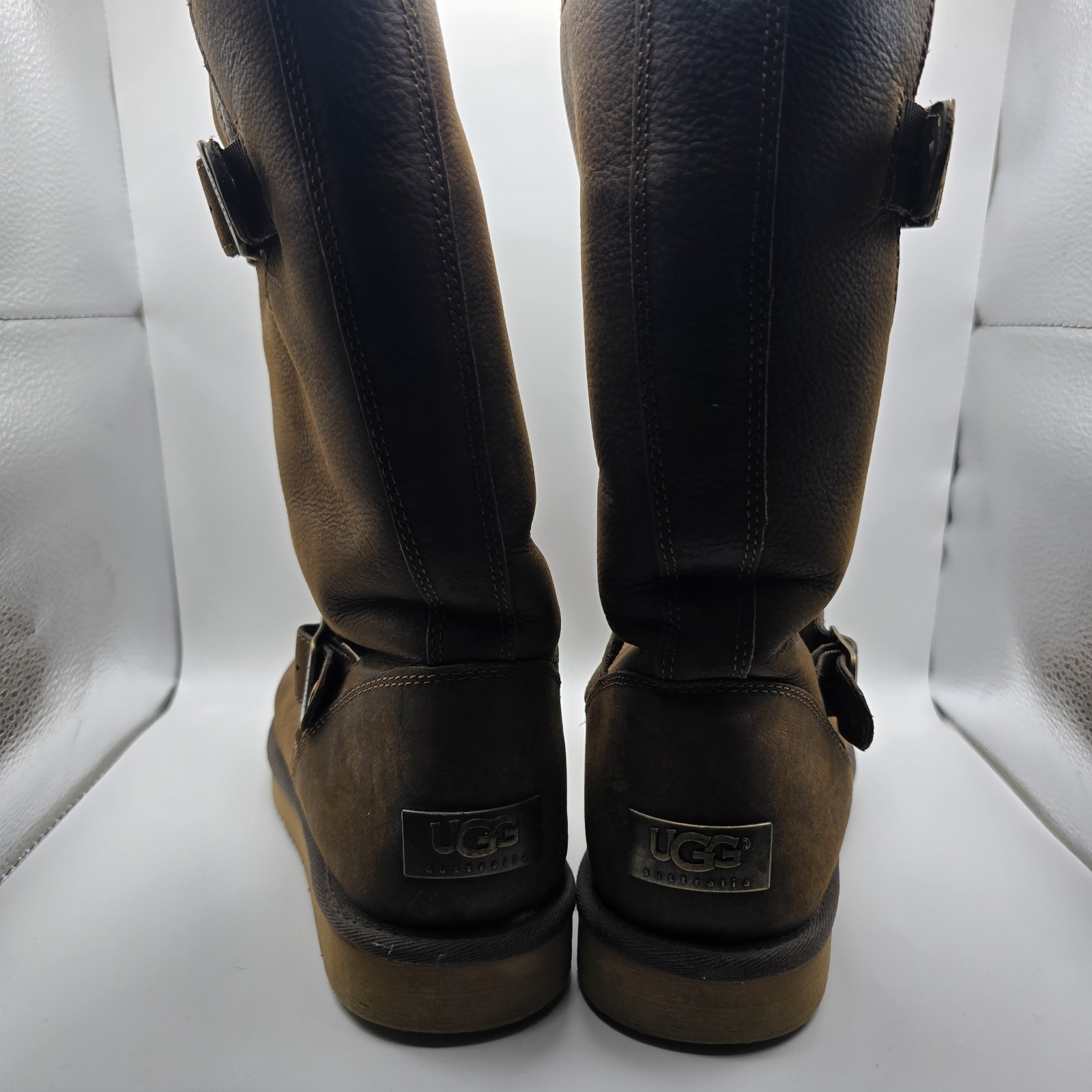 UGG Sutter Boots Women's 8 Brown Leather Shearling Lined Buckle Moto Biker Warm image 7