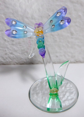 Glass Baron Dragonfly Handcrafted Glass Figurine With Swarovski Crystals, S1 344