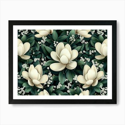 Magnolie Blumen nahtloses Muster, gerahmtes Wandbild Poster Leinwanddruck Bild