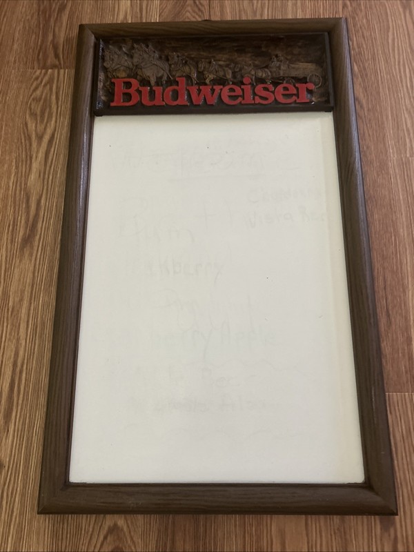 Vintage 1988 Budweiser Beer Clydesdales Horses Dry Erase Message Board Sign