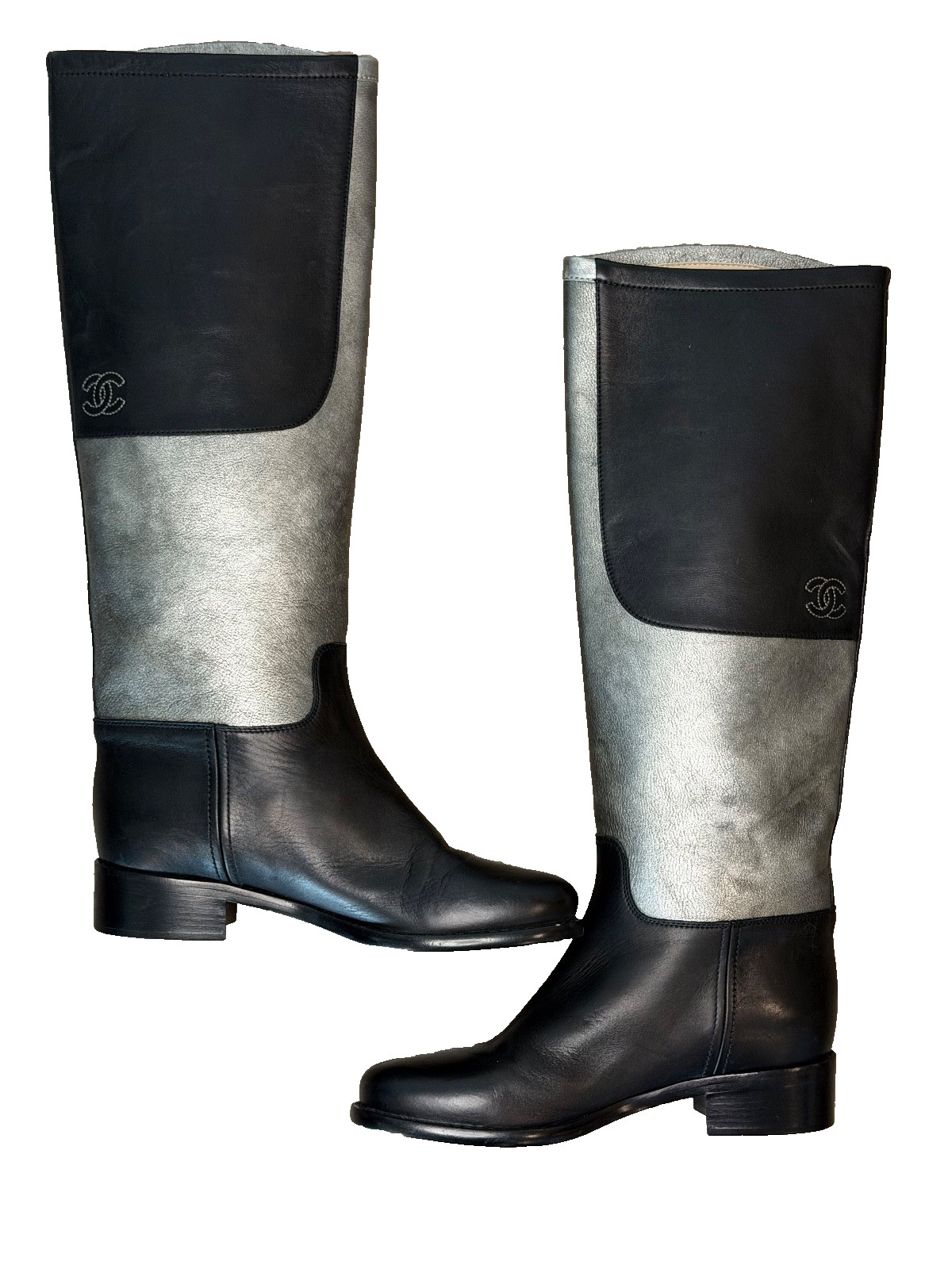 Chanel 2012 Karl Lagerfeld Silver Black Interlock… - image 1