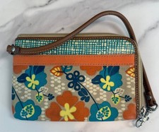 Fossil Floral Wristlet Wallet Zip Around Purse Credit Cards Travel vintage Fossi