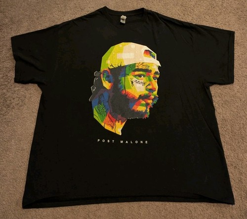 Post Malone Colorful Art Portrait Black T-Shirt Men's 2XL