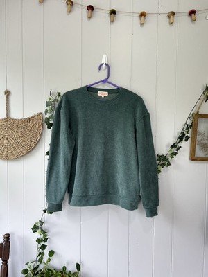 Minimalist Style Negative Space Ribbed Sweater Textured Chenille Washed Green S