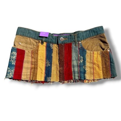 Y2K Low-Rise Micro Mini Skirt 3/4 Vtg Fairy Patchwork Denim Corderoy Gypsy Jeans
