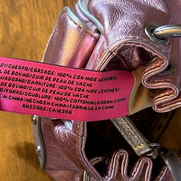 Juicy Couture Vintage Metallic Pink Silver Purse Y2K Chains Cow Hide Leather - Image 3 of 4