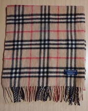 Burberry Cashmere Scarf Beige Check 53.5 x 12.6 in Fringe 2.8 in