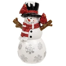NEW PRIMITIVE SNOWMAN FIGURE GLITTERED CARDINALS CHRISTMAS Resin 7.5"Hx5"Wx3"D