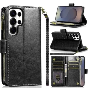 Pour Samsung S26 Ultra Portefeuille de téléphone de luxe avec fermeture éclair + Verre trempé