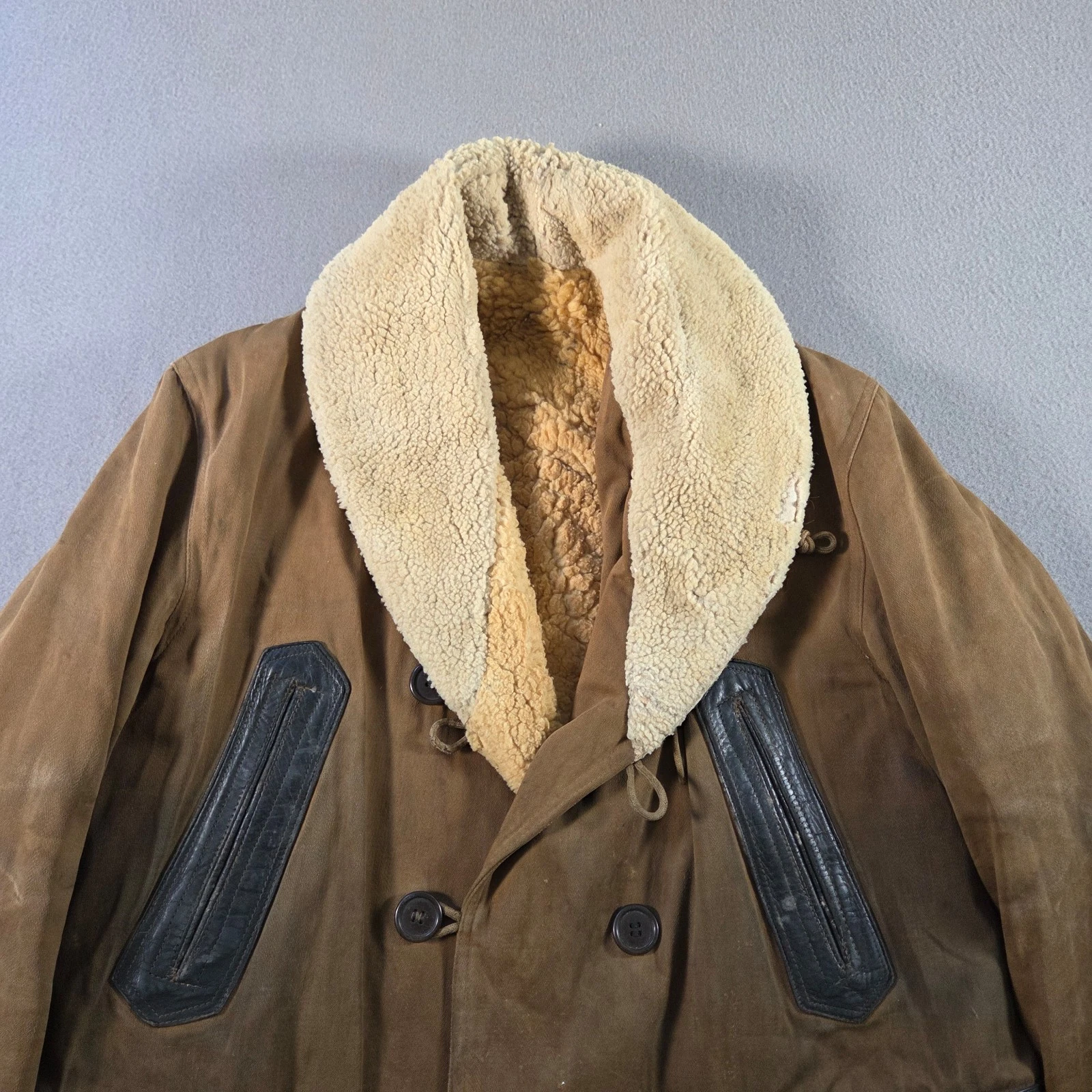 Vintage Barnstormer Coat Mens Large Brown Moleskin Shearling Lined Leather Trim - product detail image 5