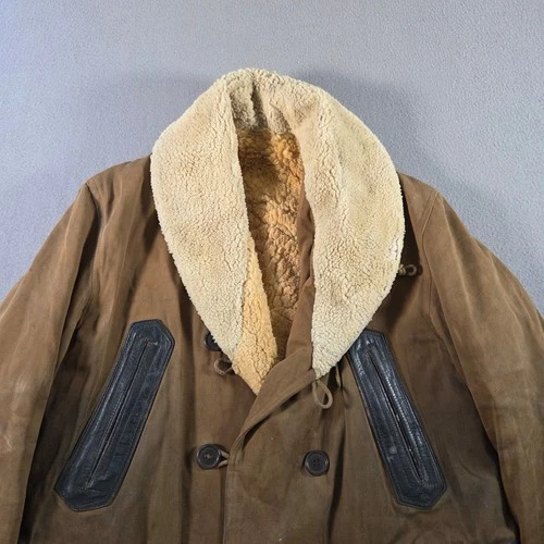 Vintage Barnstormer Coat Mens Large Brown Moleskin Shearling Lined Leather Trim image 5