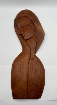 Vintage 60s Mid Century Modern Carved Teak Wood Sculpture Lady Madonna