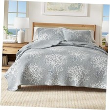 King Coastal Quilt Bedding Set, Summer King / California King Pearl Blue