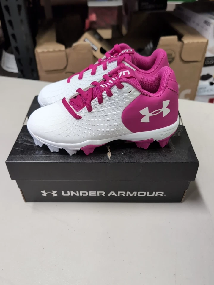 Zapato de softbol Under Armour Glyde 2.0 Jr para niña blanco/rosa talla 12k 3026607-101 Foto 3 de 4