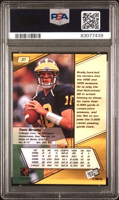 2000 Press Pass Gold Zone Tom Brady #37 RC PSA 9 Michigan Wolverines - Image 2 of 2