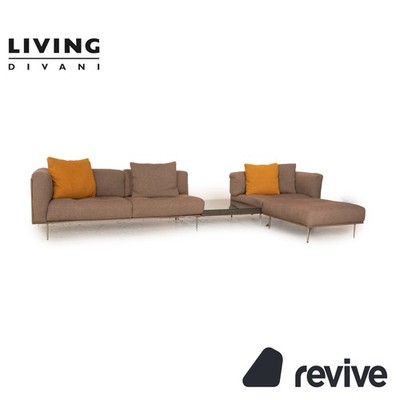 Living Divani Rod XL Fabric Corner Sofa Brown Beige Chaise Longue Right Couch