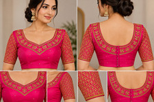 Women&rsquo;s Pink Cotton Embroidered Choli Blouse Free Size for Navratri Garba