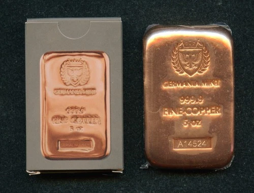 Germania Mint 5 OZ 999.9 Fine Copper Cast Bar w/ Box