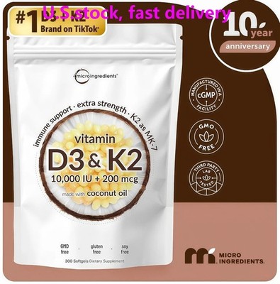 Vitamin D3 10000 iu Plus K2 (MK-7) 200 mcg, 300 Virgin Coconut Oil Softgels