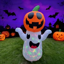 5FT Inflatable Halloween Ghost Pumpkin Decor with LED Lights for Outdoor Lawn