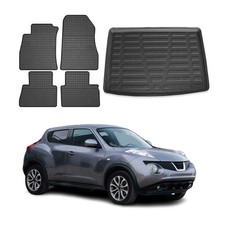 Fußmatten & Kofferraumwanne Set für Nissan Juke 2010-2019 Gummi TPE Schwarz 5x