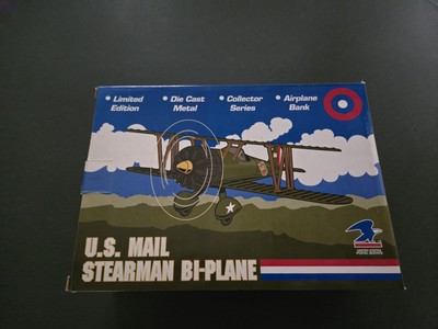 Die Cast US Mail Stearman Bi-plane Bank. MINT NIB
