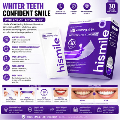 Hismile V34 Whitening Strips, Purple Teeth Whitening Strips UK Edition NEU