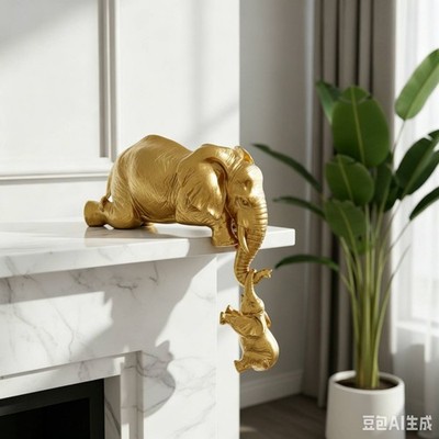Mutter-Kind-Elefantenfigur goldene Akzente Mutter-Kind für Tisch, Regal