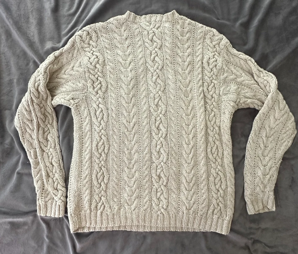 J CREW Sweater Womens XS Cream Linen Cotton Blend Oarsman Cable Knit Preppy - Image 3 of 4