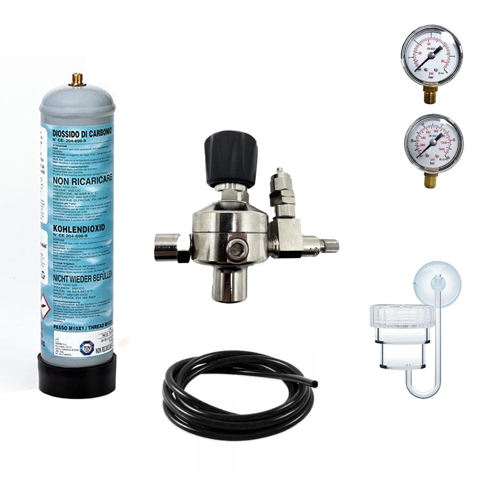 Impianto CO2 Classic 600gr: Kit Completo con Doppi Manometri Alta/Bassa