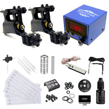 Inkstar Tattoo Kit 2 Rotary Machine Gun Set Power Supply Needles Pro Black Ink